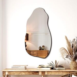 Irregular Asymmetrical Wall Mirror for Living Room Bathroom Entryway, Modern Decorative Mirror Hanging (Hook Style, 32'' x 18'')